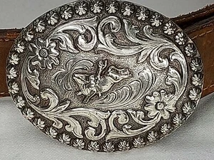 Bull Riding Silber Gürtelschnalle Wrangler Echtleder Gürtel Old Sonora - Bild 1 von 11