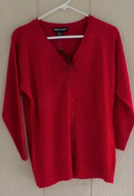 Cárdigan para mujer Whats Next cuello en V abotonado manga 3/4 TALLA EXTRA 2X 3X AZUL MARINO Foto 1 de 3