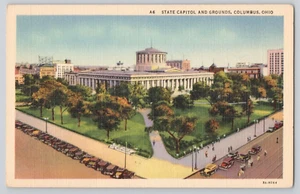 Postcard State Capitol And Grounds, Columbus, Ohio Aerial View Old Cars - Picture 1 of 2