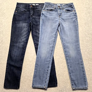 Oshkosh Jeans Girls 8 Lot of 2 Blue Skinny Straight Leg Adjustable Waist Stretch - Picture 1 of 21