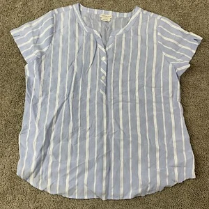 Van Heusen Top Women's Large Blue White Striped Short Sleeve Blouse Casual - Picture 1 of 7