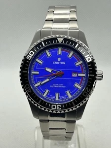 Japan Croton Aquamatic CA301289 WR 10ATM-330FT Blue Dial Black Bezel Watch, 44mm - Picture 1 of 9