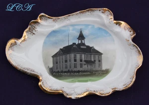 Plato antiguo ELLENDALE NORTH DAKOTA con foto de antigua ESCUELA SECUNDARIA para E F Dunton - Imagen 1 de 3