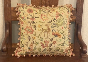 Vintage Down Pillow Woodland Tapestry Design Deer Floral Geese 16"x16" - Picture 1 of 10