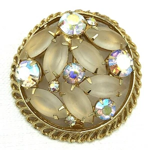 Juliana Brooch Delizza & Elster Satin Navette AB Rhinestones Domed Gold Tone - Picture 1 of 12