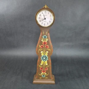 Sweden Wood Mantel Clock Handmade Rosemaling Vintage Battery Operated Brown - Picture 1 of 12