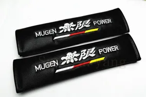 2Pcs Mugen Power Black PU Leather Embroidery Car Seat Belt Cushions Shoulder Pad - Picture 1 of 6