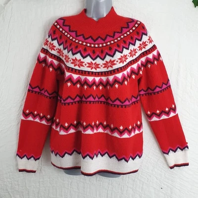TU WOMAN.  GORGEOUS RED MULTI FAIRISLE KNIT CHRISTMAS JUMPER.  SIZE 16 - Image 1 of 4