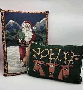 Almohadas tapiz navideño (2) Papá Noel/reno vintage 12X9, 12X6 - Imagen 1 de 8
