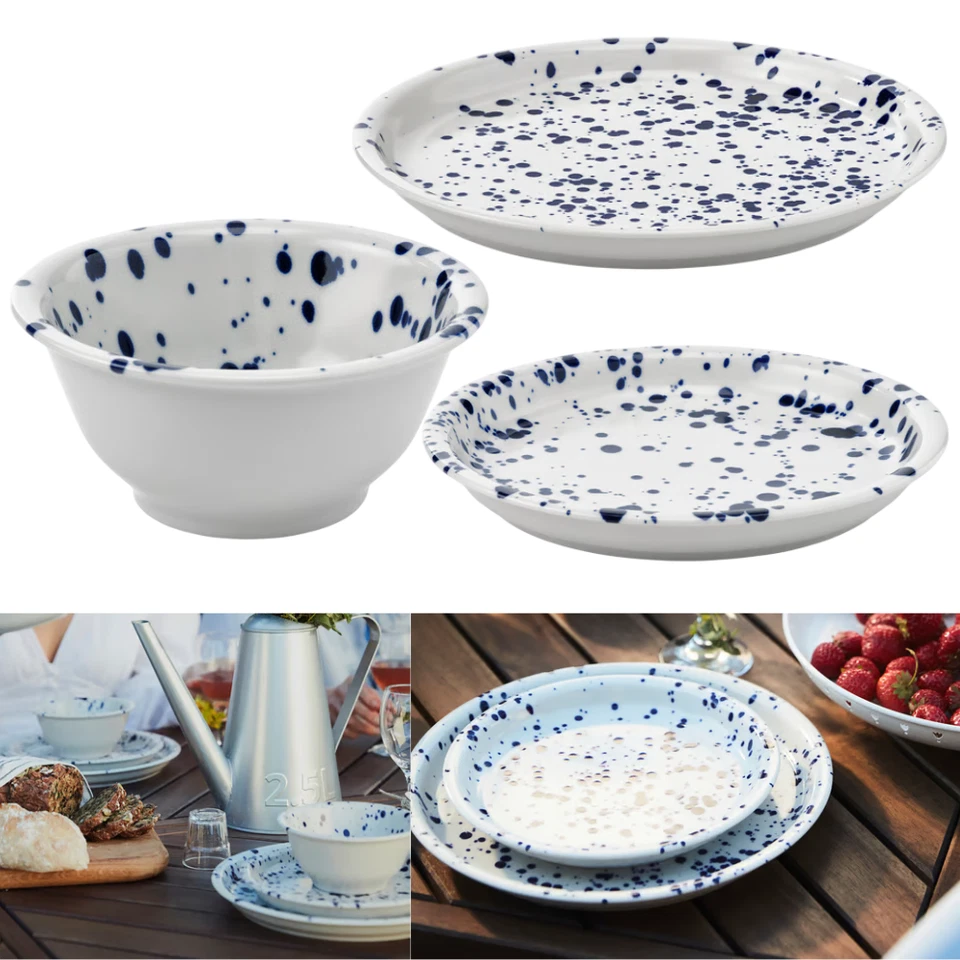IKEA SILVERSIDA Tableware Set  Blue Patterned Plates & Bowl Stoneware Dinnerware - Image 1 of 1