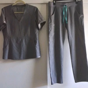 Figs 2-teiliges Peelingset grau Flores Schößchen Scrub Shirt & Cargohose Medium  - Bild 1 von 8