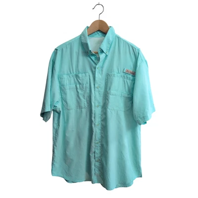 Chemise Columbia PFG nylon verte manches courtes taille L #181e - Photo 1/4