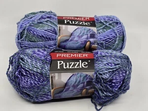2 Lot Premier Yarns 1050-11 Puzzle Yarn-Tangram Purple Blue Green Skeins - Picture 1 of 6
