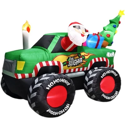 8FT Long Christmas Inflatables Monster Truck, Xmas Blow up Santa Driving Truc... - Image 1 of 4