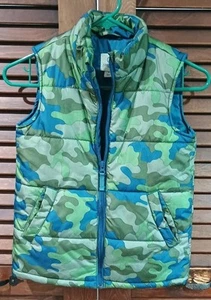 Lands End Boys Camouflage Puffer Vest Size Medium Green & Blue Polyester - Picture 1 of 5