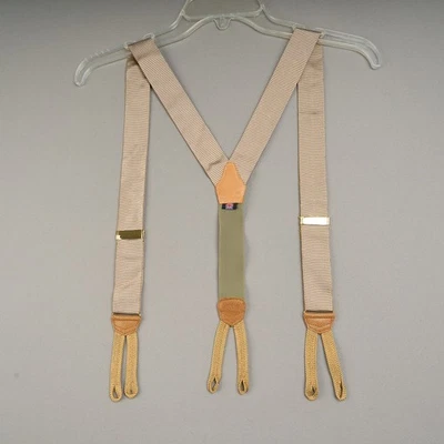 Albert Thurston London Tirantes Beige Botón Extremo Y Seda Braces Inglaterra Foto 1 de 4