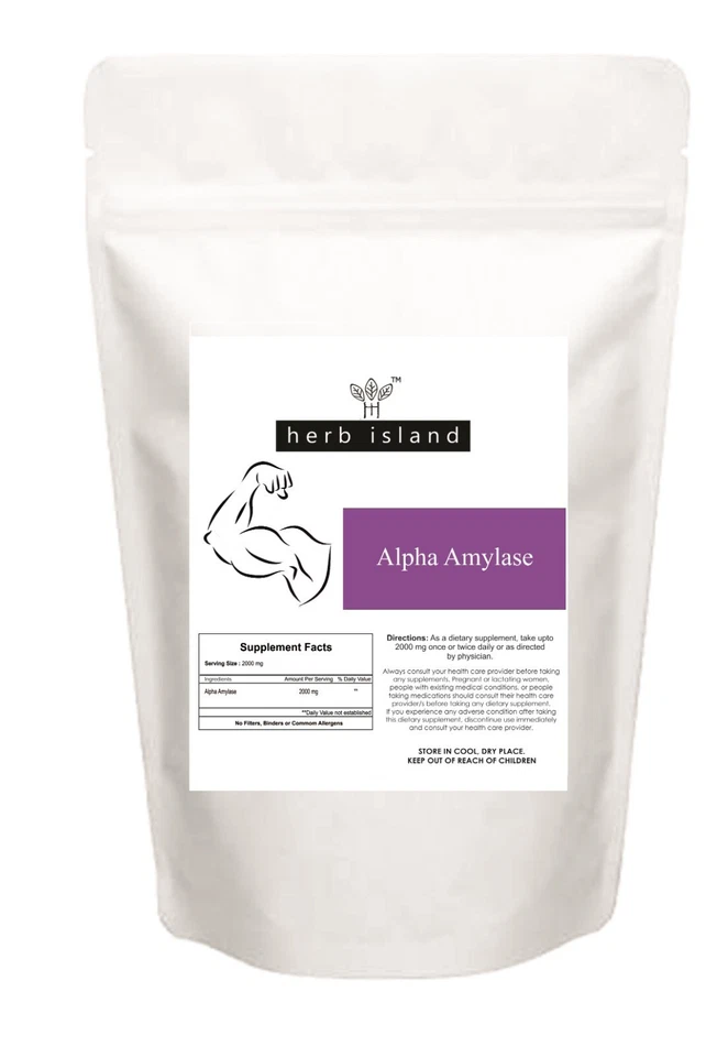 HERB ISLAND Alpha Amylase Powder Pure & Premium Quality Dietary Supplement Free Shipping