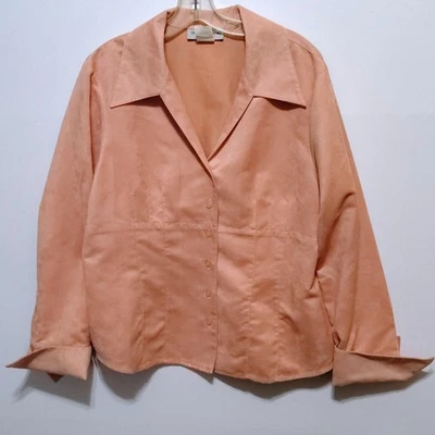 Blusa de carrera Sharon Young XL de gamuza melocotón con botones manga larga Foto 1 de 4