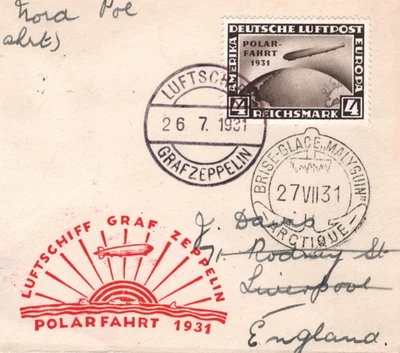 GERMANY Cover GRAF ZEPPELIN Air Mail 4m *POLARFAHRT* Malyguin Icebreaker KZ227 - Image 1 of 4
