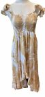 XL Nahe Palapali Fern Dress Woman’s XL Hi-lo Merrie Monarch Gold White Aloha