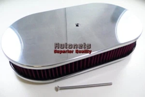15" Oval Polish Smooth Aluminum Air Cleaner Washable Chevy Ford MoparSBC BBC 350 - Picture 1 of 3