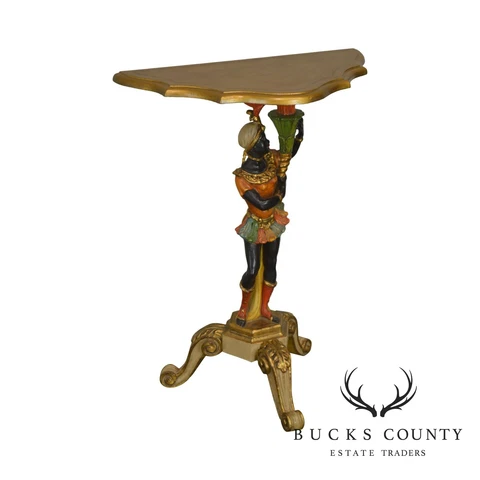 Italian Vintage Gilt Polychrome Carved Blackamoor Pedestal Console Table Cover