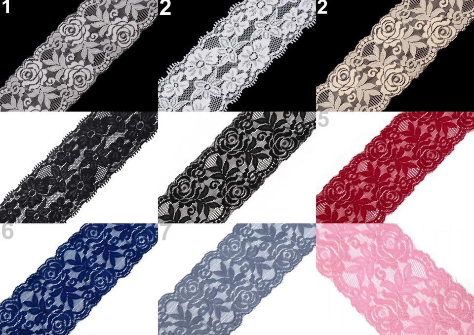 MARKENLOS 1*5 m Elastische Spitze Schwarz/Weiß Borte Klöppelspitze Aufnäher Spitzenborte
