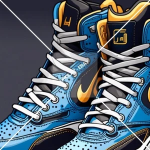 Nike Blue Yellow/Gold Shoe Art Digital Image Picture Wallpaper Background - Picture 1 of 3