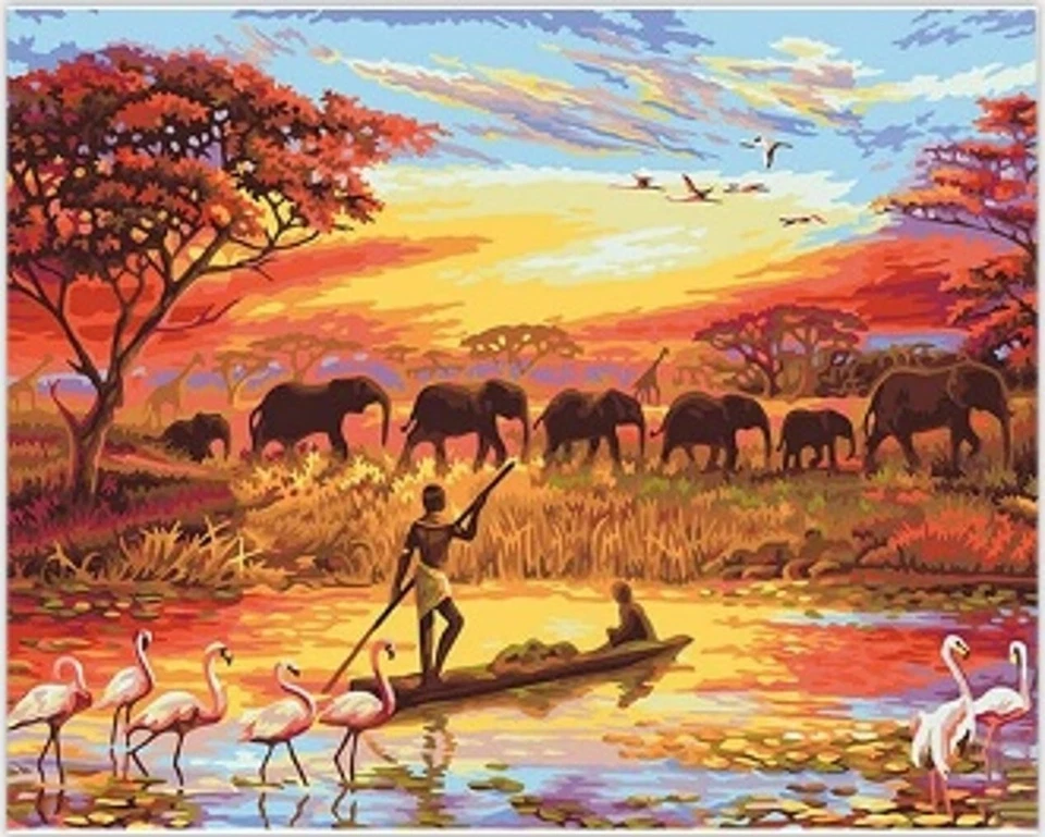 NORIMPEX 50x40 cm Malen nach zahlen Set mit Holzrahmen Afrikanische Savanne