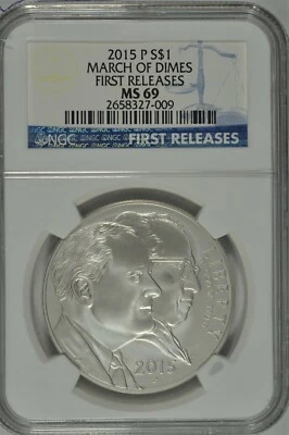 2015 P March of Dimes Uncirculated Silver Dollar NGC MS69 First Releases - Image 1 of 2
