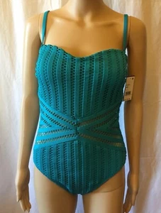 NEW Kenneth Cole Luxe Aqua Bandeau Mio One Piece Crochet Two Ways Swimsuit Small - Picture 1 of 5