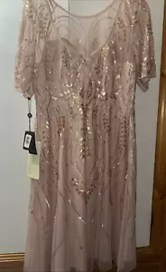 Adrianna Papell Beaded Midi Dress Dusk Pink New Tags Size 12 Lined Zips - Picture 1 of 18