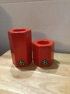 Waechtersbach Red Christmas Tree Candle Tea Light Holders Set Of 2 - Picture 1 of 4