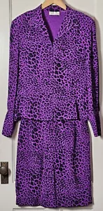 VTG Y2K Dana Buchman Jacket Skirt Size 8 Purple Leopard Print 2-pc WhimsyGoth - Picture 1 of 24