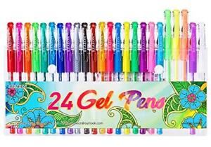 24 Colors Gel Pens, Coloring Gel Pen Art Markers for Journal Adult Coloring B...