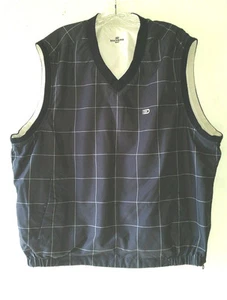 Sharp Reversible DOCKERS GOLF Size L Vest w/Pockets Black Plaid- Stone Solid - Picture 1 of 12