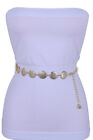 Women Fashion Gold Metal Chain Narrow Band Belt Textured Circle Charm Size S M L