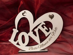 Deko Aufsteller Love - Beste Mama der Welt weiß Holz Geschenk 💖 Liebe Mutter