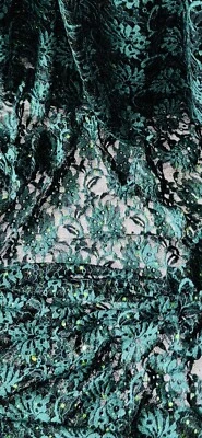 Forest Green Floral Lace Fabric 58'' PRICE PER METER - Image 1 of 2