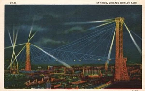 Vintage Postcard 1930's Sky Ride Towers Chicago World's Fair Illinois ILL - Picture 1 of 2