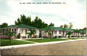 Postal de lino sin publicar El Rey Court - San Petersburgo, Florida - Imagen 1 de 3