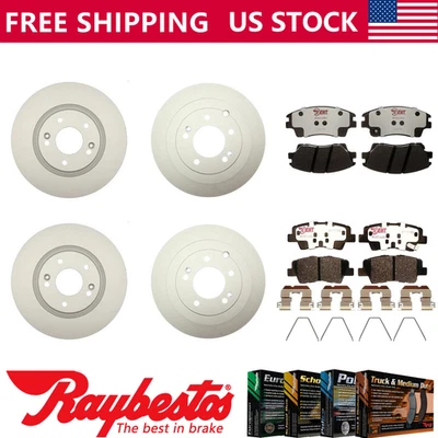 Se adapta a Hyundai Tucson 2018 2017 2016 Rotores de freno delanteros y traseros recubiertos y pastillas híbridas Foto 1 de 4