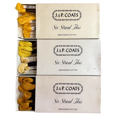 Lote de 32 madejas de hilo bordado amarillo y dorado abrigos JP caja de algodón de 6 hilos nuevo de Lote Antiguo Foto 1 de 4