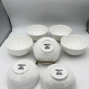 Mikasa Nellie Ciotola da Dessert alla Frutta Bianca Set di 7 Punti in Goffrati Bone China 4,5" - Foto 1 di 5