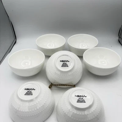 Conjunto de 7 tigelas de sobremesa de frutas brancas Mikasa Nellie em relevo porcelana óssea 4,5" - Imagem 1 de 4