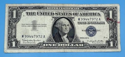 One Dollar 1957B $1 Blue Seal Silver Certificate Note Serial: W 99447972 A - Image 1 of 2