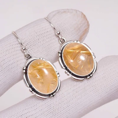 Golden Rutilated Quartz 925 Sterling Silver Earring, Christmas Gift, E13936 - Image 1 of 4