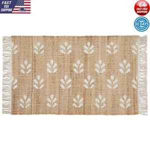 Natürlicher Jute Akzent Teppich Blumenstruktur Indoor Boho Dekor 2 Fuß x 3 Fuß Teppich Neu - Bild 1 von 7