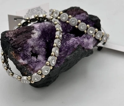 Juego de 2 pulseras elásticas en tono plata Chicos diseño de cuentas circulares de cristal Foto 1 de 4