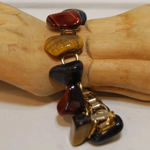 Vintage Armband Tigerauge goldfarbene Kette mehrfarbig Edelstein - Bild 1 von 10